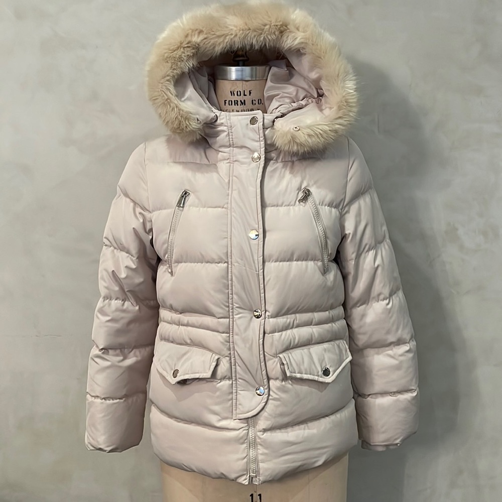 Girls/Ladies Zara Ivory Winter Puffer Coat w/Fur Trim Hood